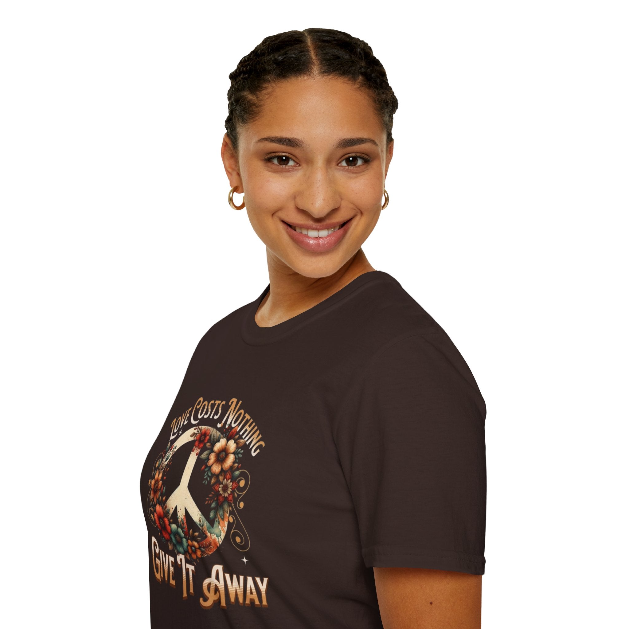 Unisex Softstyle T-Shirt - Love Costs Nothing, Give It Away Floral Peace Design