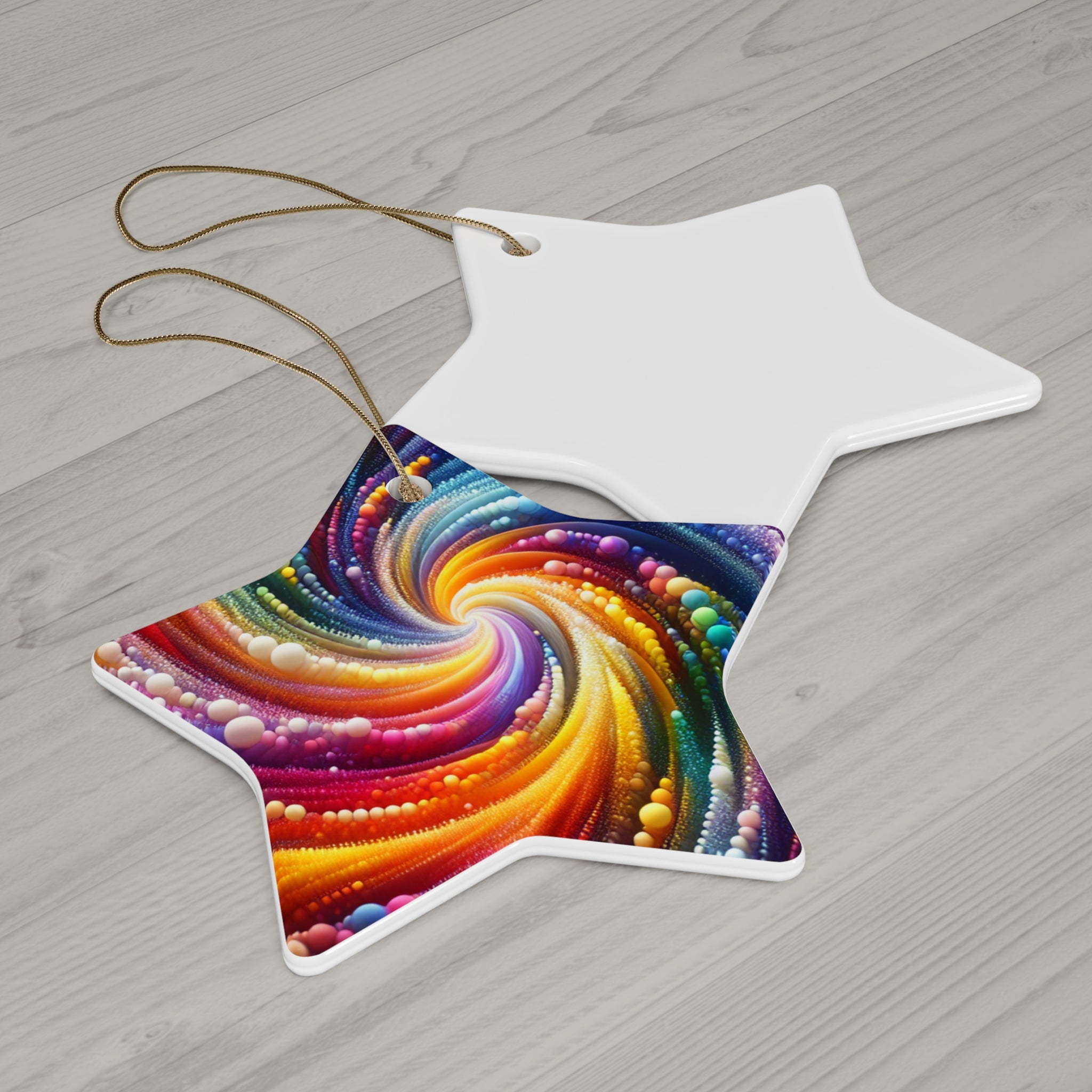 Vibrant Color Swirl Holiday Ceramic Ornaments - 4 Shapes for Festive Decor