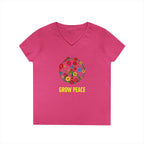 Ladies' V-Neck T-Shirt - "Grow Peace" Floral Design