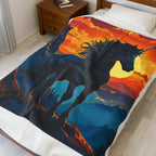Mystical Black Unicorn Velveteen Plush Blanket