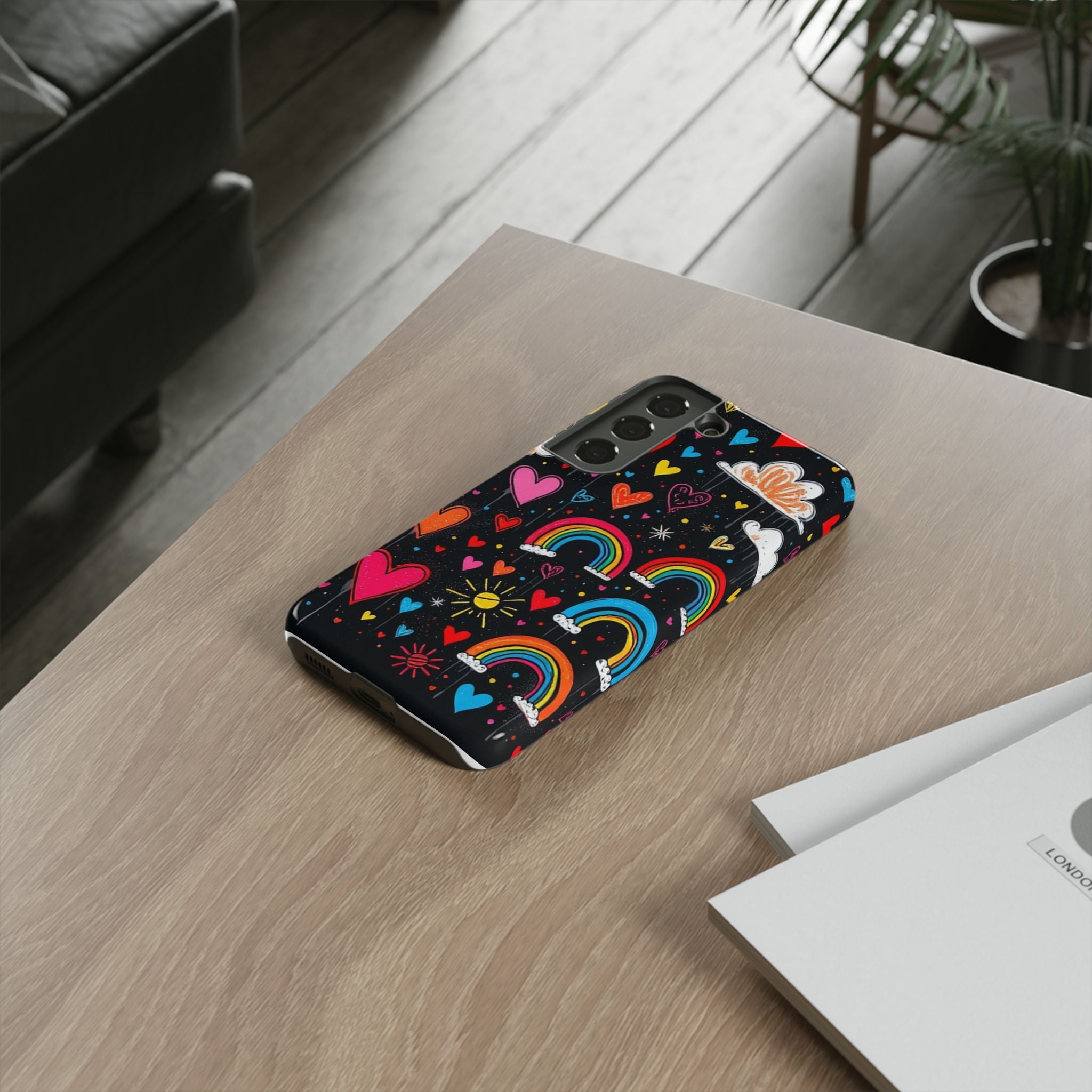 Android OR iPhone Compatible Cases - Doodle Hearts and Rainbows Design