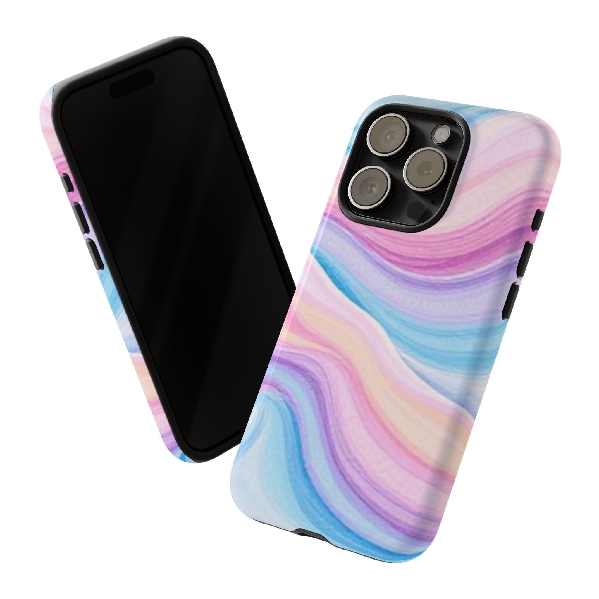 Pastel Marble Tough Phone Case iPhone — Swirled Pink & Blue Protective Cover
