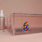 Stained Glass Oval Necklace — Colorful Geometric Teardrop Pendant
