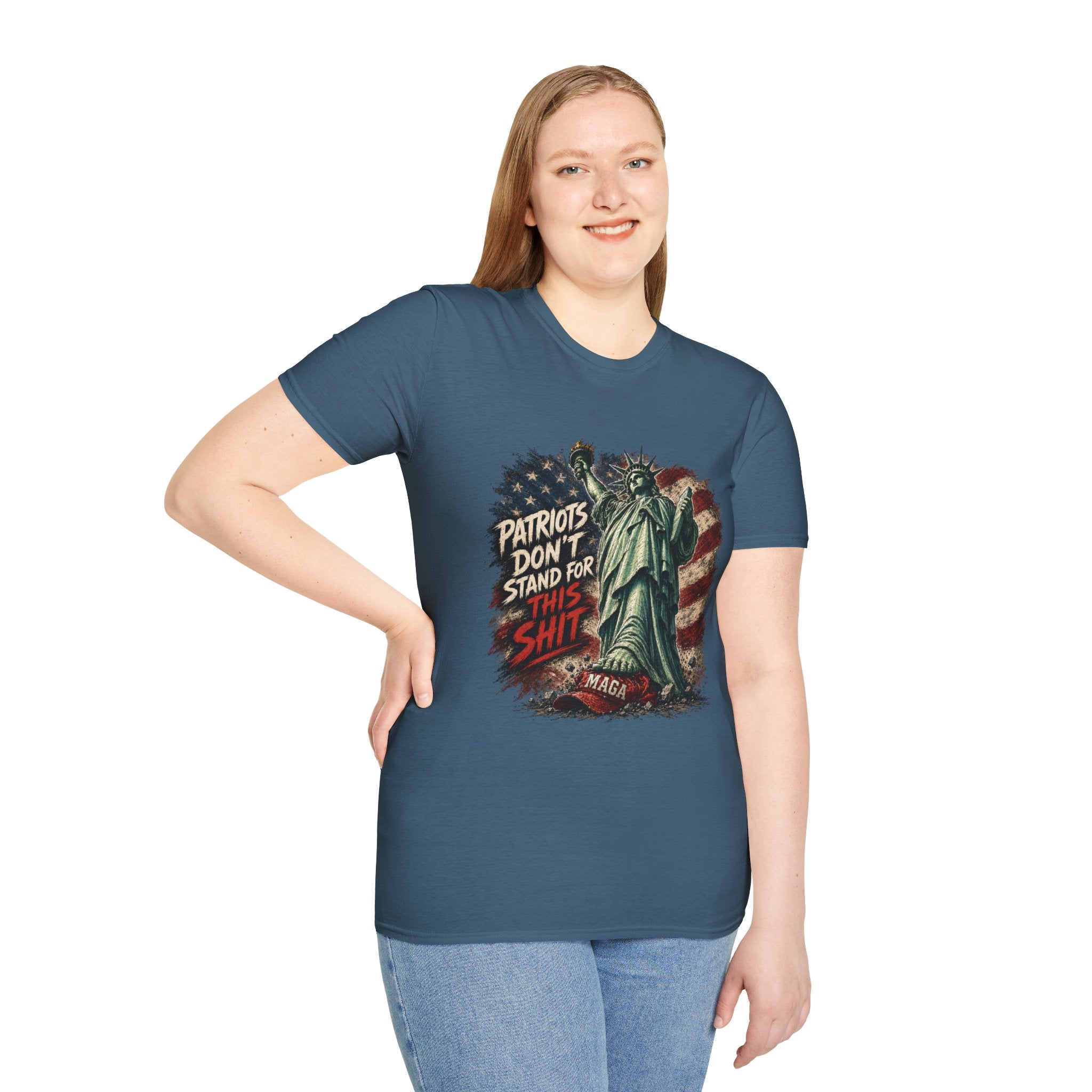 Patriots Don’t Stand For This T-Shirt — Statue of Liberty & Distressed Flag Graphic