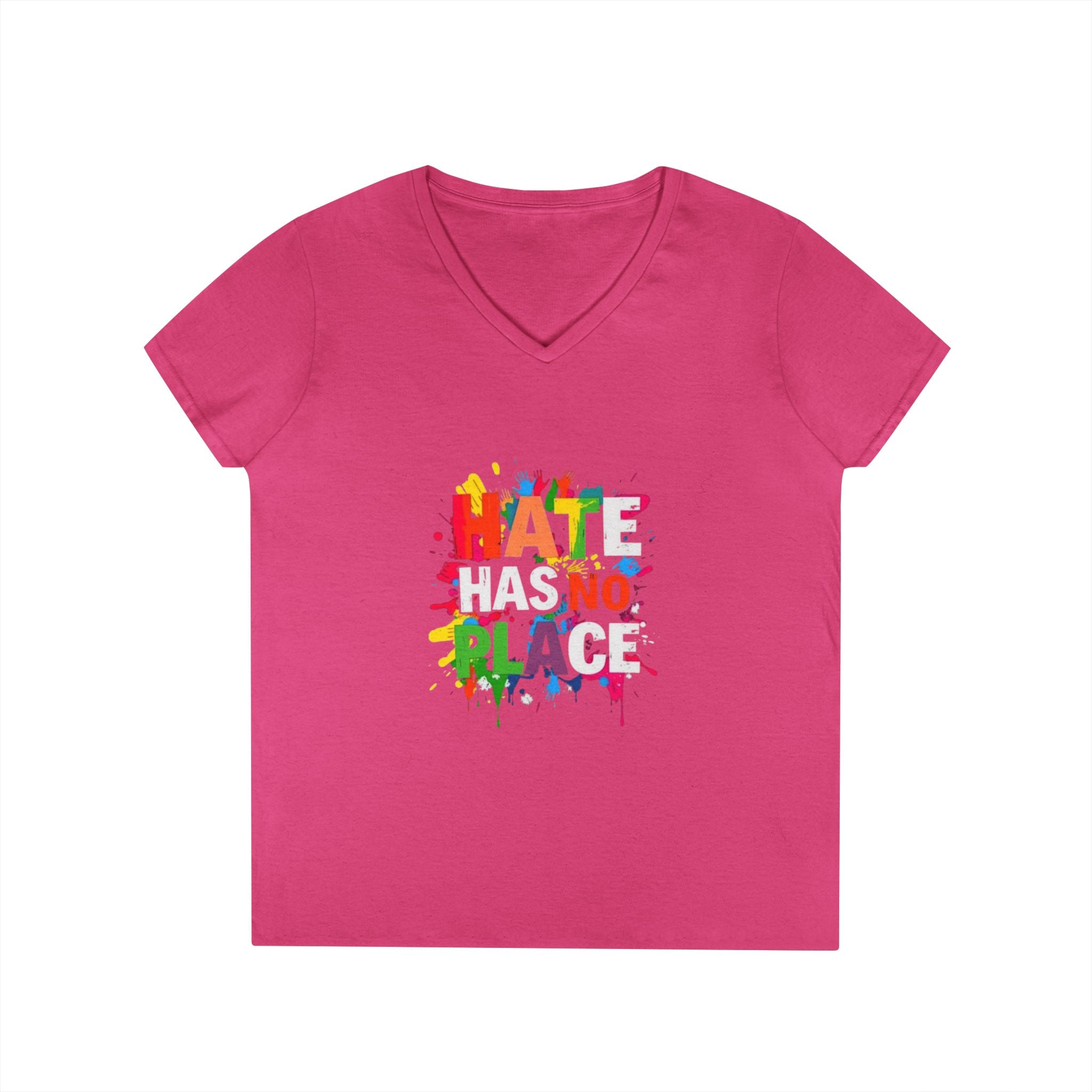 Ladies' V-Neck T-Shirt - "Hate Has No Place" Statement Tee