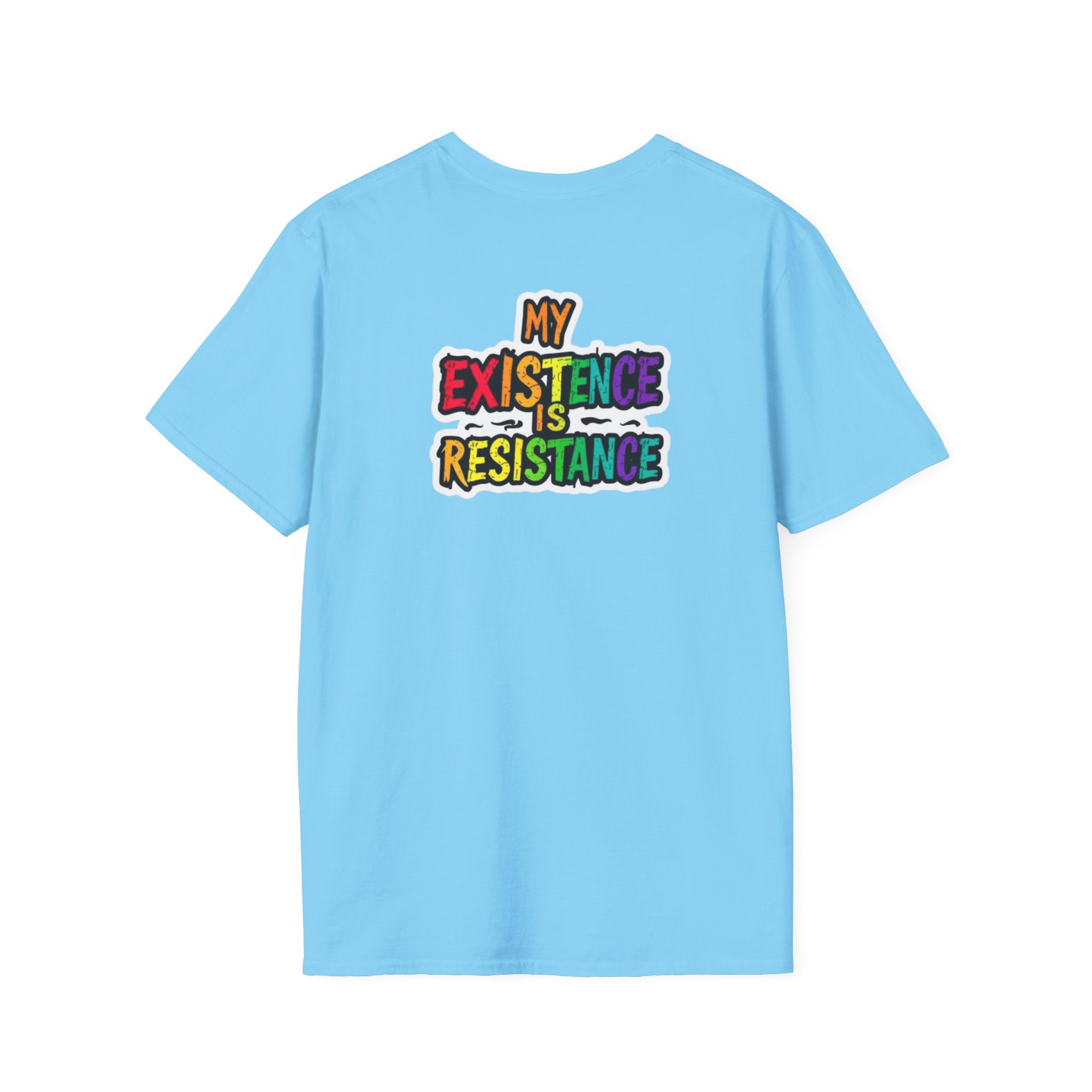 Unisex Softstyle T-Shirt - Pride Heart Design with 'Existence is Resistance'