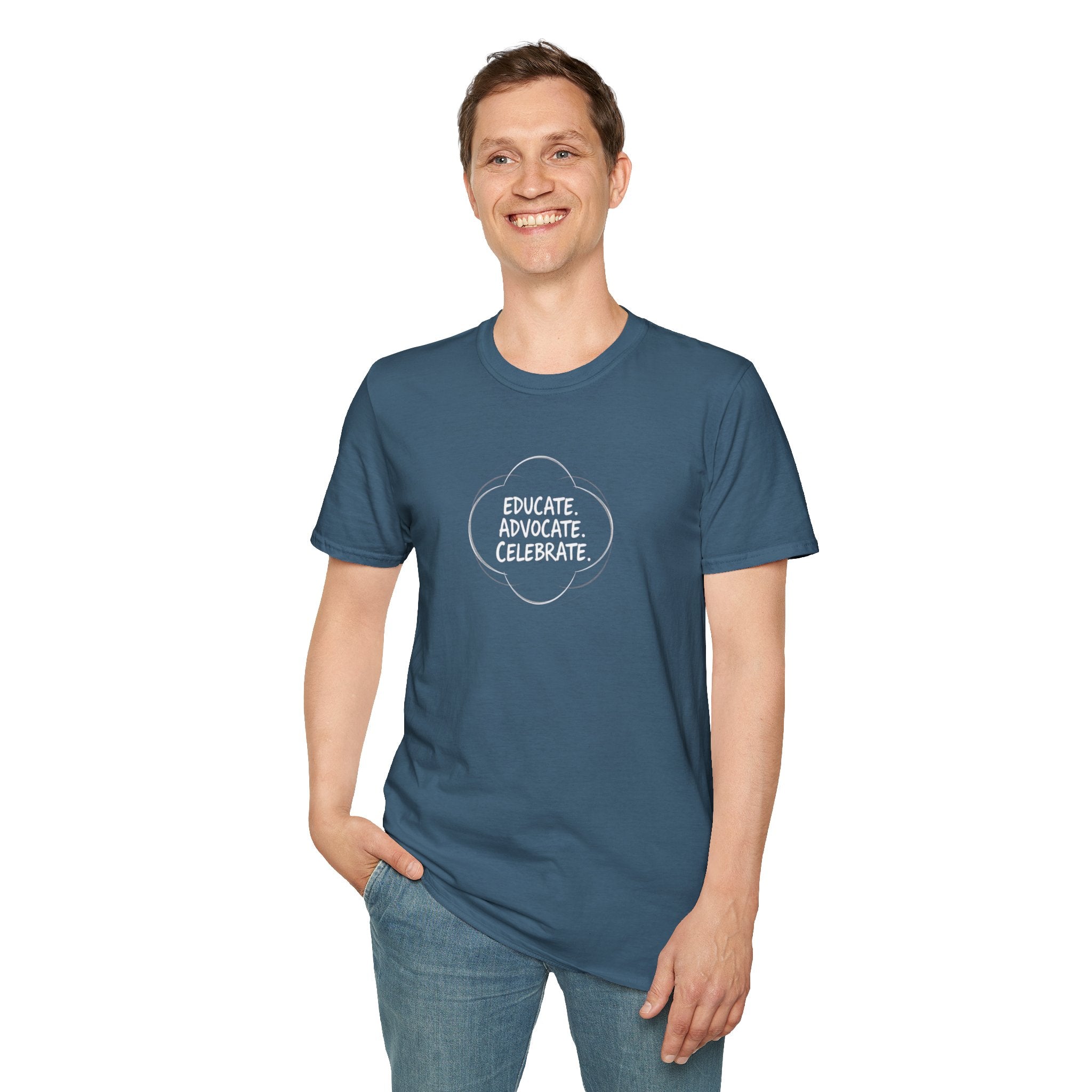 Subtle Pride Educate Advocate Celebrate Minimalist T-Shirt for Every Occasion - EqualiTees.Me