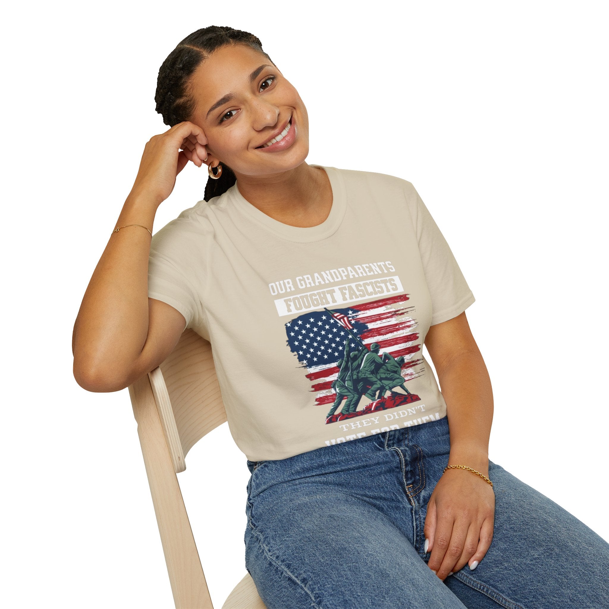 Unisex Softstyle T-Shirt: 'Our Grandparents Fought Fascists' Patriotic Tee