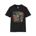 Statue of Liberty Stepping on MAGA American Flag T-Shirt — Patriotic USA Independence Day Tee