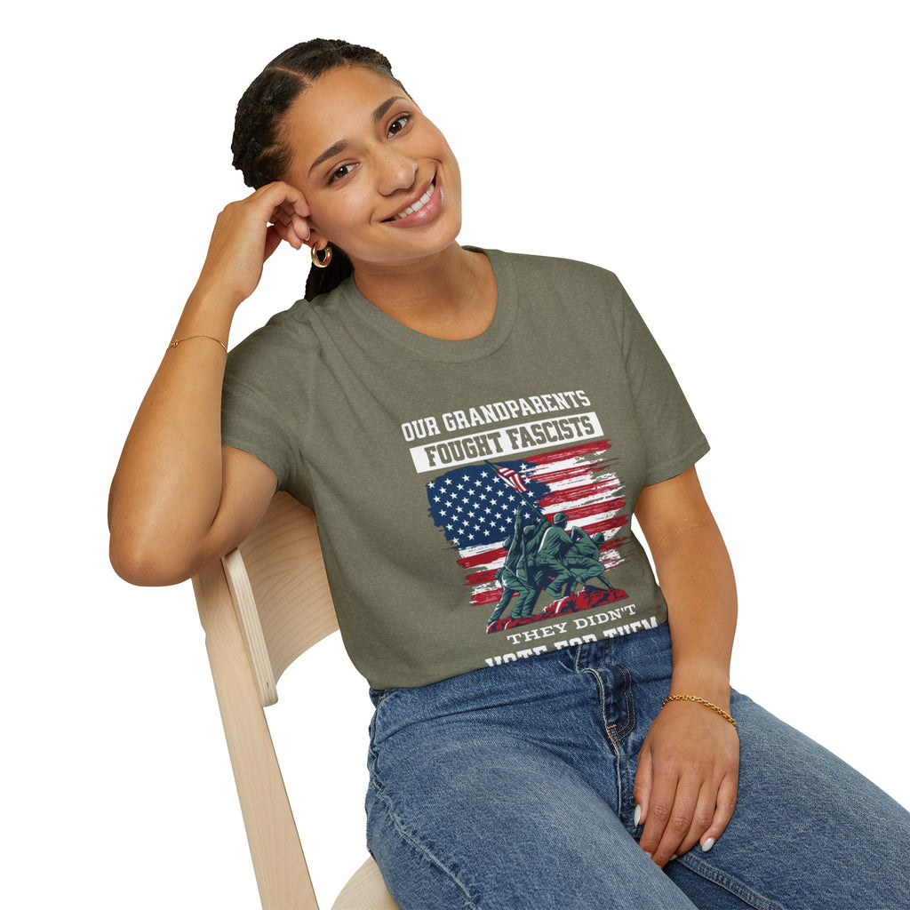Unisex Softstyle T-Shirt: 'Our Grandparents Fought Fascists' Patriotic Tee