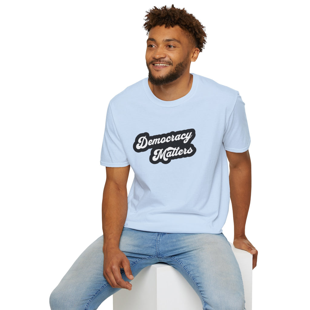 Democracy Matters T-Shirt — Retro Script Political Tee