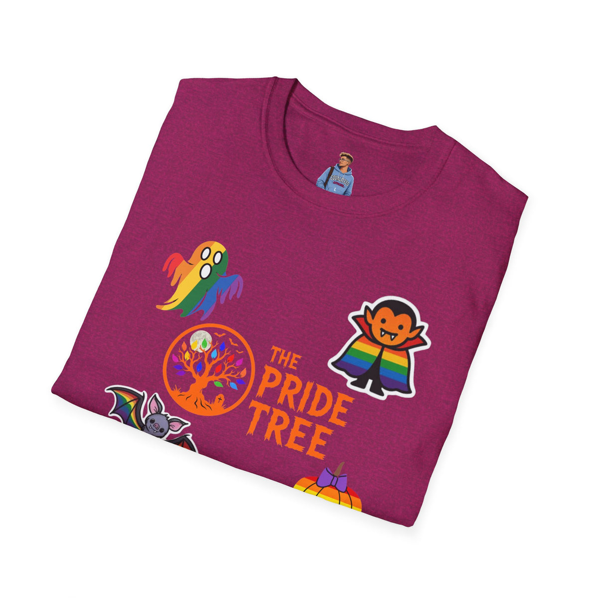 The Pride Tree Halloween T‑Shirt — Rainbow Ghosts, Pumpkins & Bat Graphic Tee