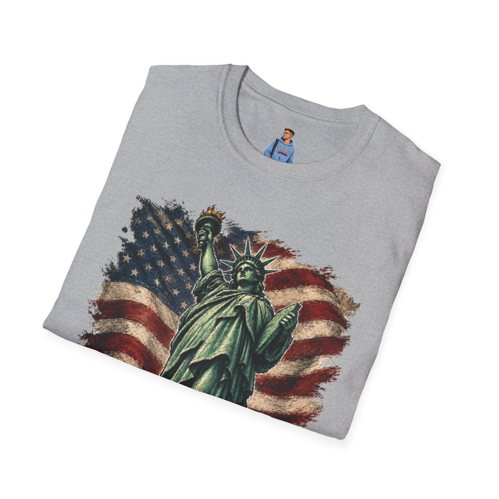 Statue of Liberty Stepping on MAGA American Flag T-Shirt — Patriotic USA Independence Day Tee
