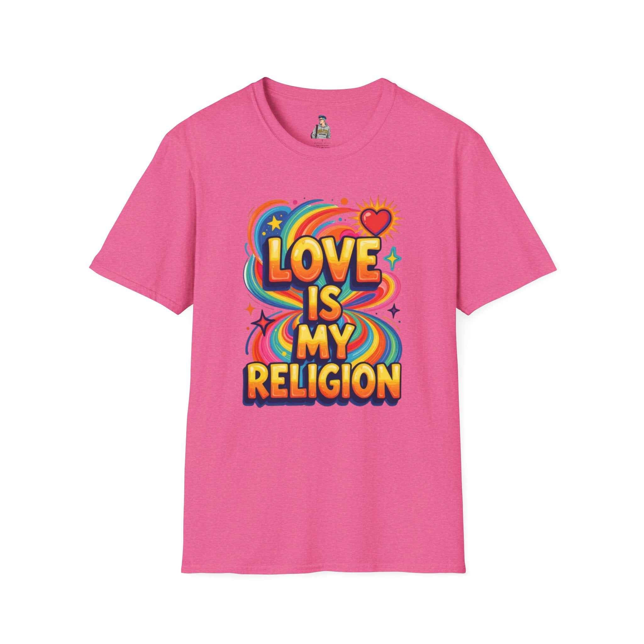 T-Shirt — "Love Is My Religion" Retro Rainbow Graphic Tee