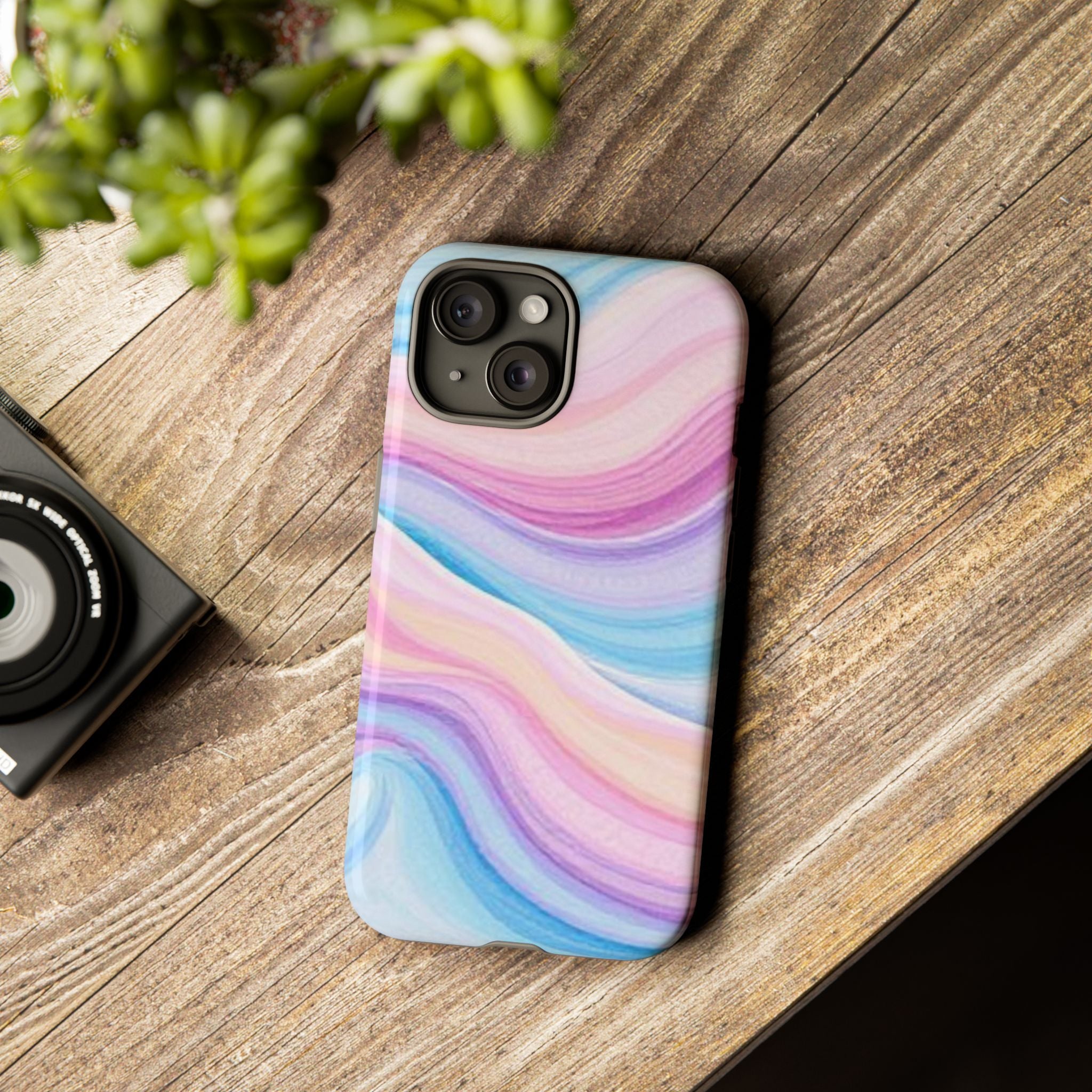 Pastel Marble Tough Phone Case iPhone — Swirled Pink & Blue Protective Cover