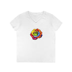 Rainbow Rose Ladies' V-Neck T-Shirt - Colorful Floral Design