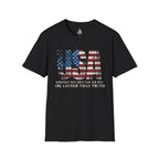 Patriotic Unisex Softstyle T-Shirt - "USA" & History Quote Design