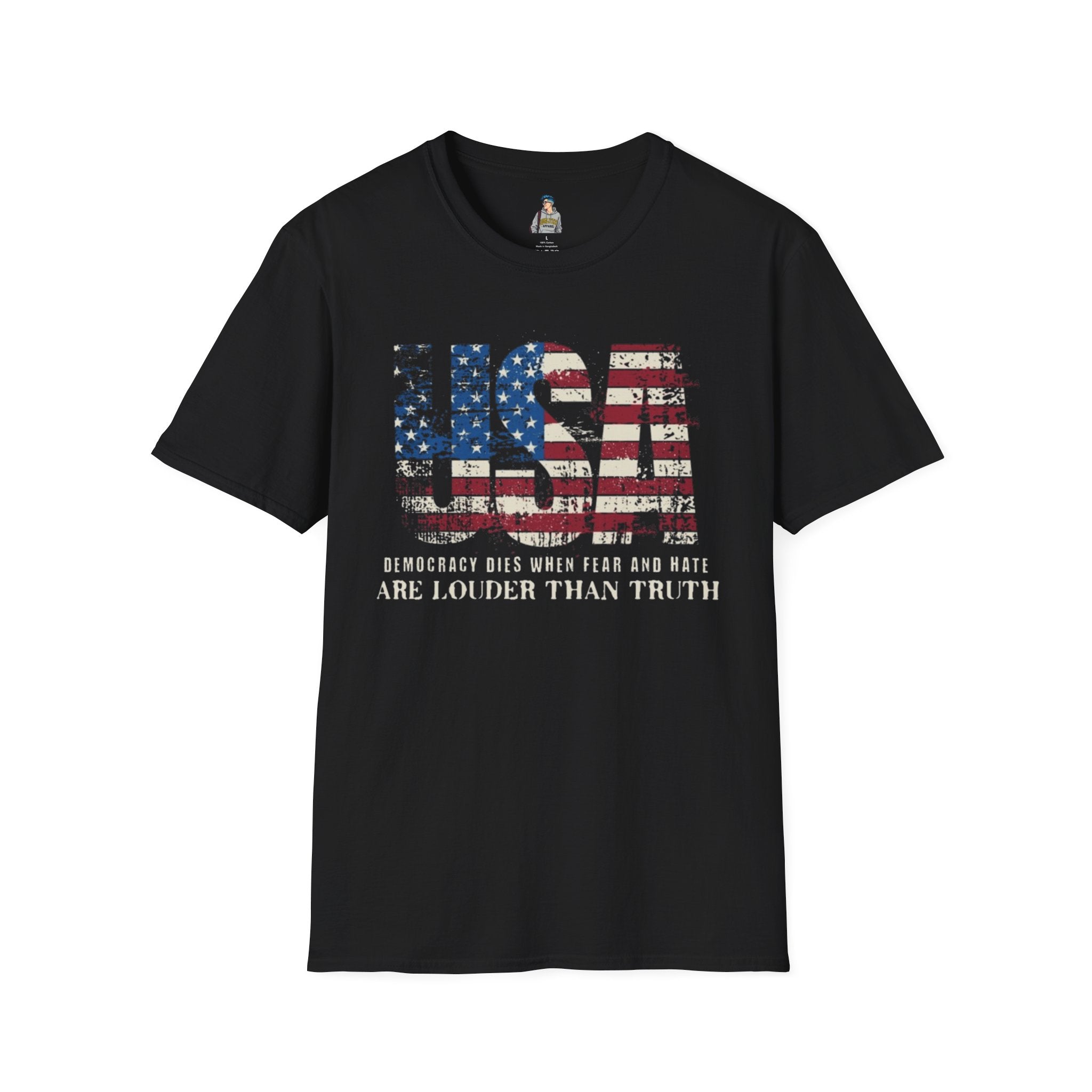 Patriotic Unisex Softstyle T-Shirt - "USA" & History Quote Design
