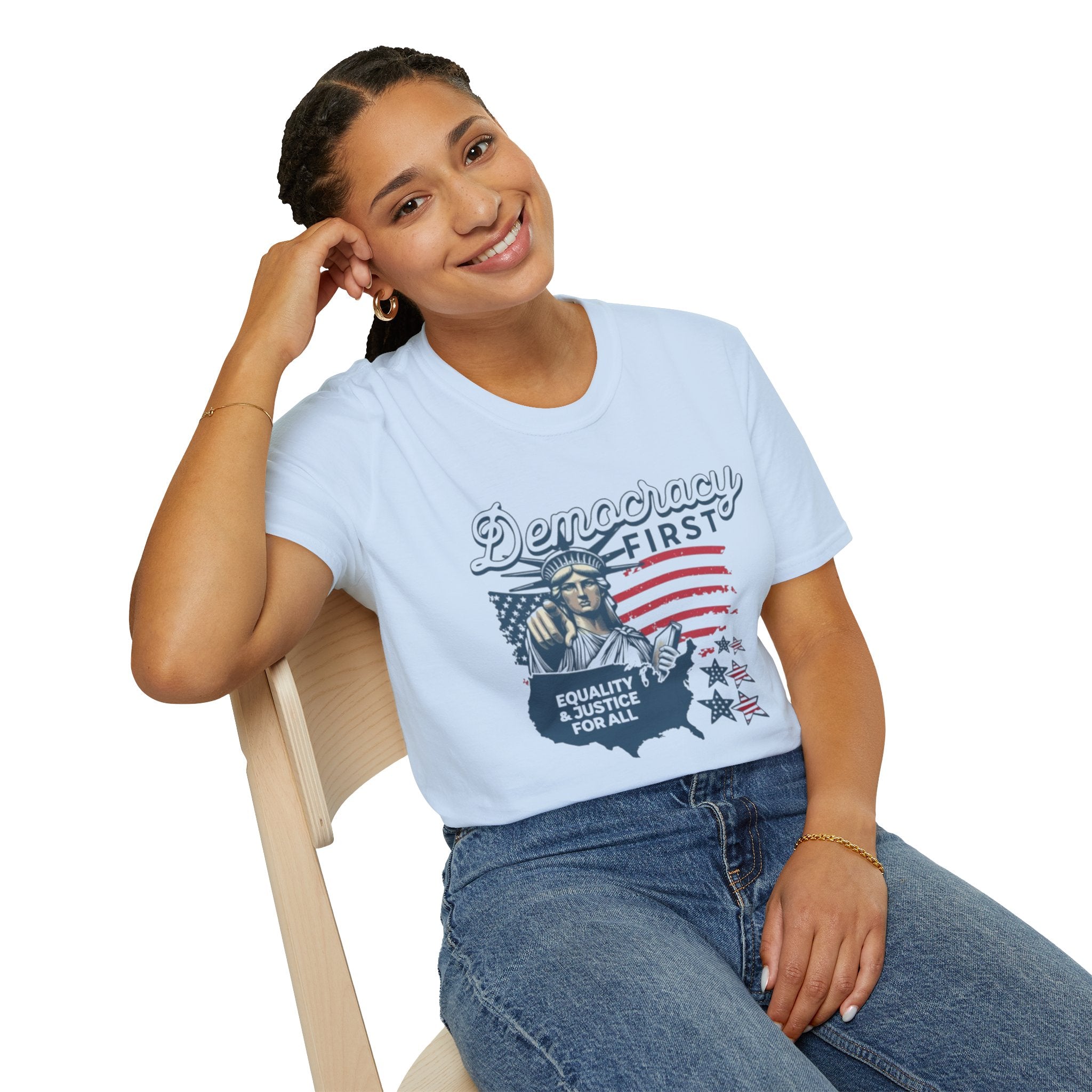 Democracy First T-Shirt | Unisex Softstyle Tee for Equality & Justice