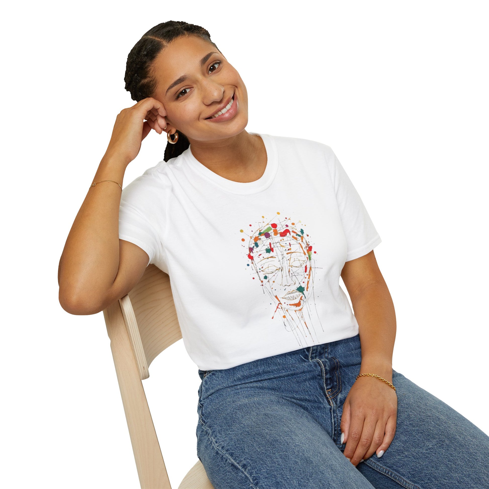 Abstract Rainbow Splatter Face Tee