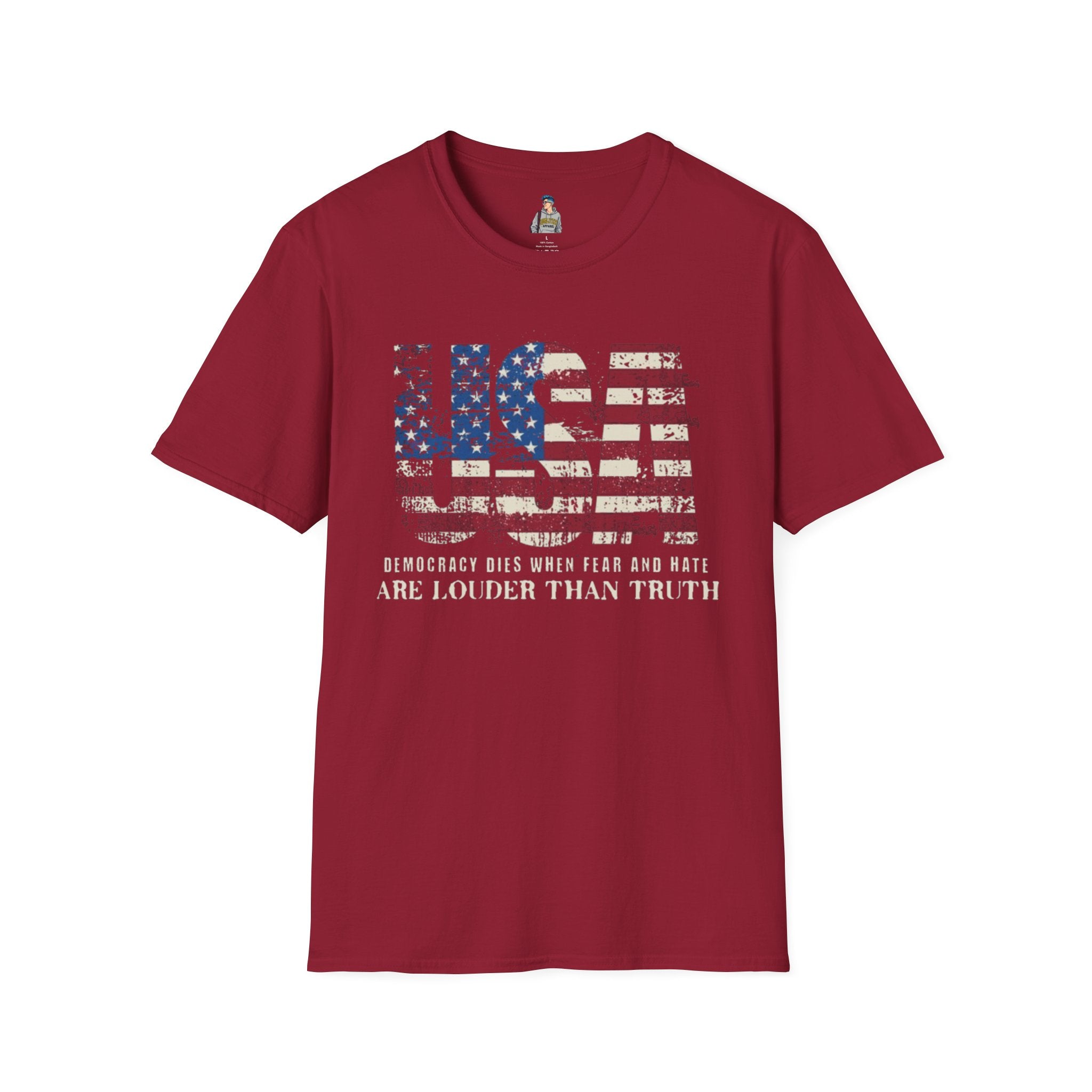 Patriotic Unisex Softstyle T-Shirt - "USA" & History Quote Design