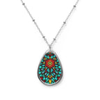 Oval Necklace — Colorful Mandala Teardrop Pendant Necklace