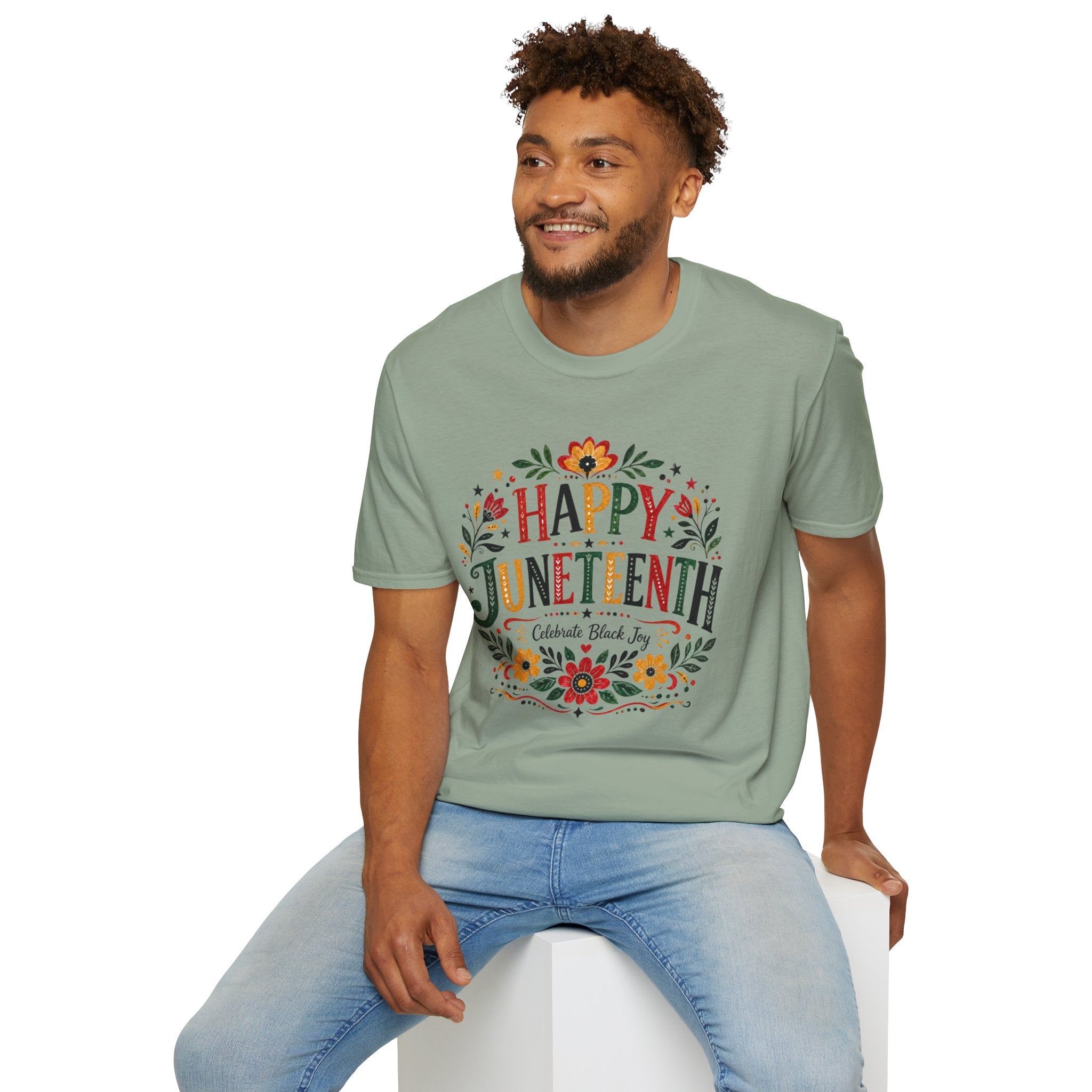 Juneteenth T-Shirt — "Happy Juneteenth" Floral Celebration Tee