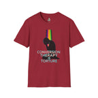Unisex Softstyle T-Shirt: "Conversion Therapy is Torture" & "We All Belong" - LGBTQ+ Empowerment Tee