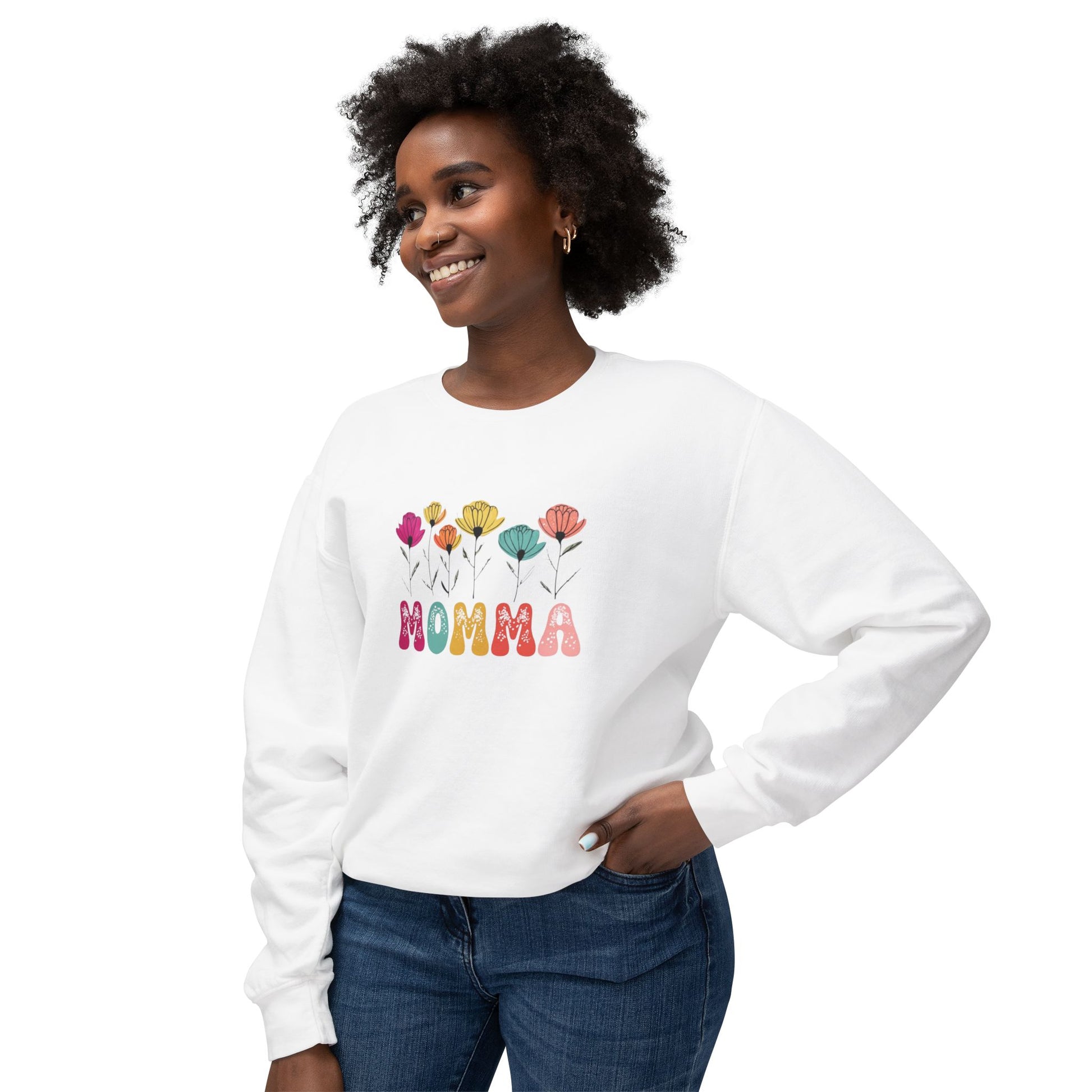 Unisex Lightweight Crewneck Sweatshirt - MAMA with Flowers