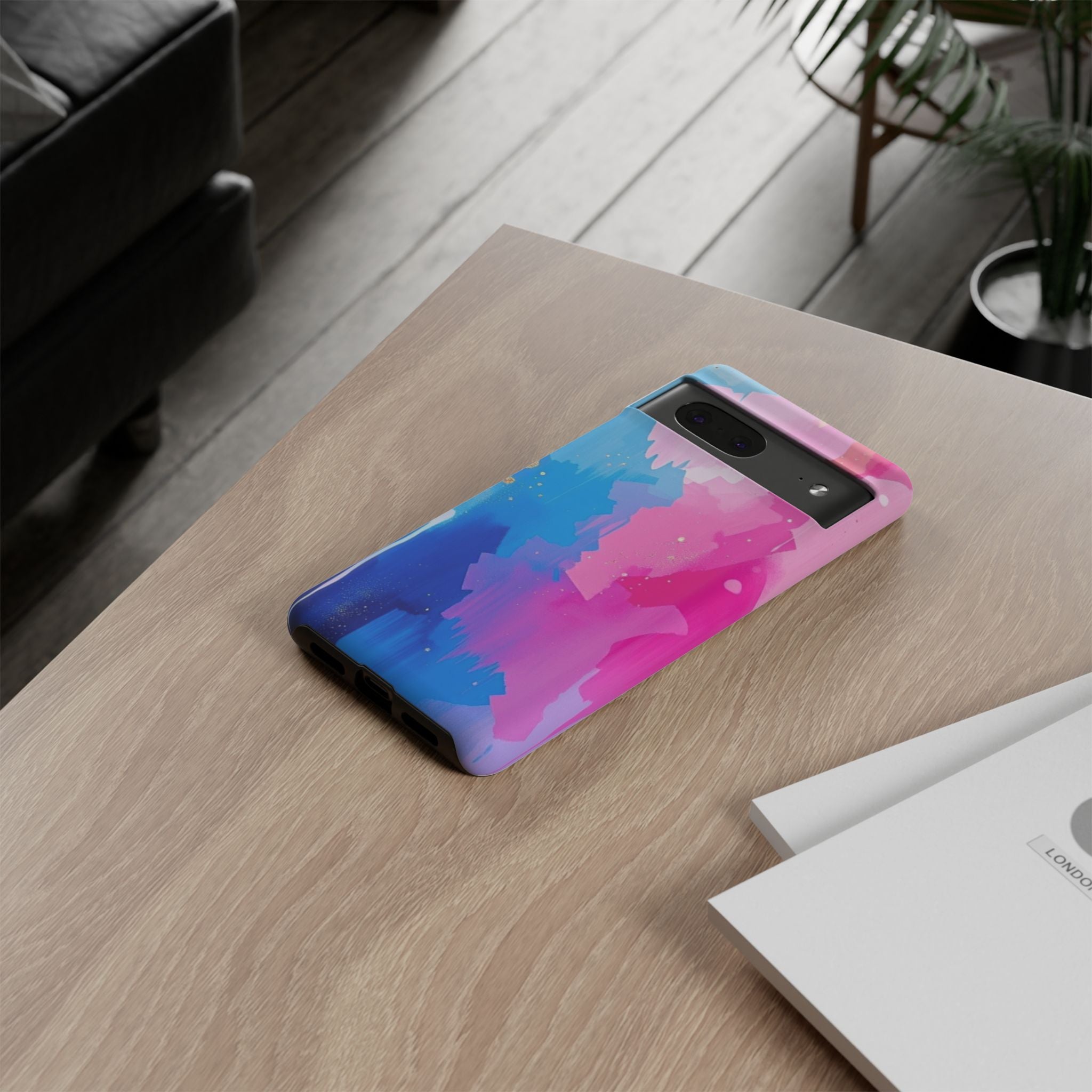 Android OR iPhone Compatible Cases - Pink and Blue Color Splash Design