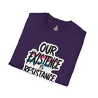Our Existence is Resistance Trans Pride Unisex Softstyle T-Shirt - Empowering Statement Tee for Activists and Advocates