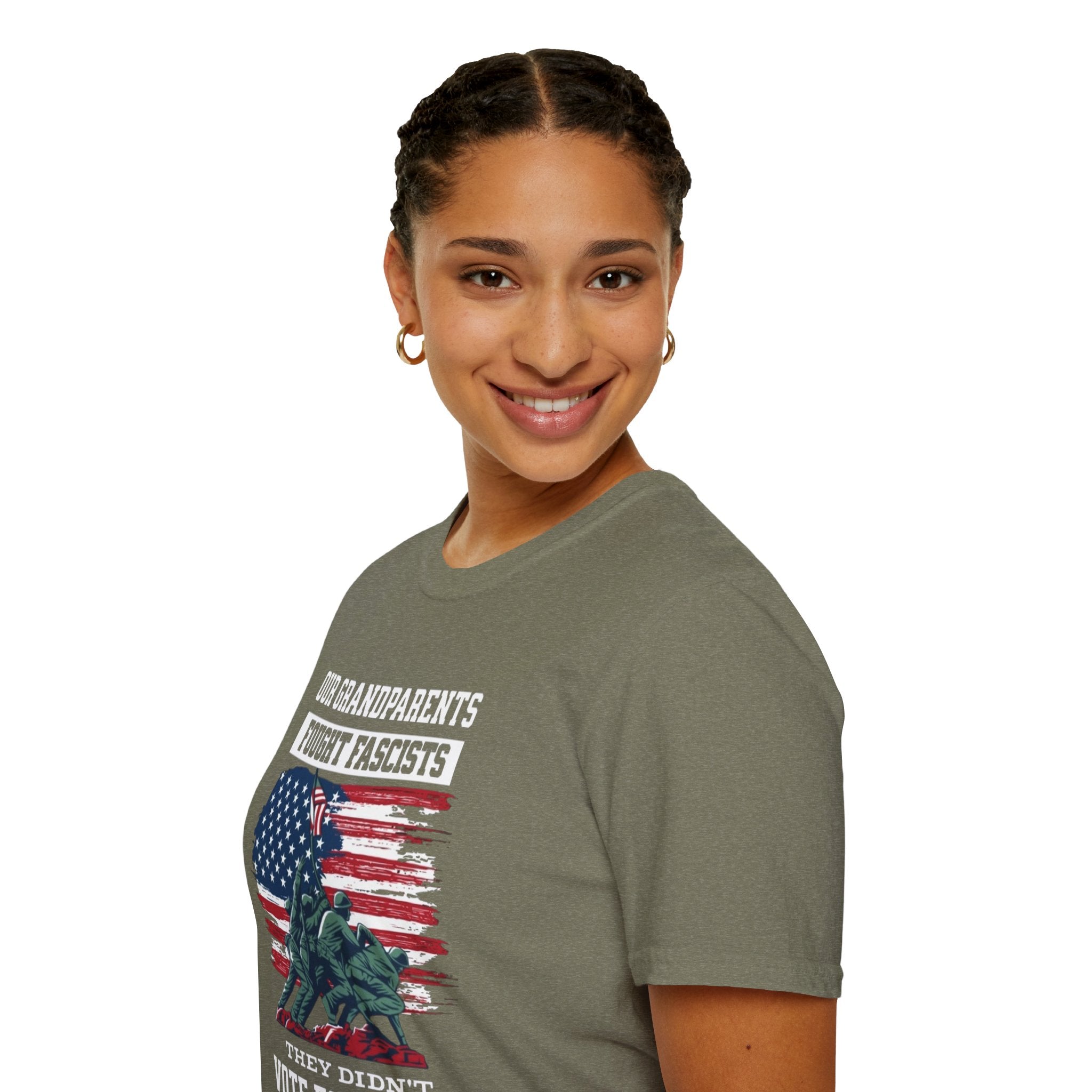 Unisex Softstyle T-Shirt: 'Our Grandparents Fought Fascists' Patriotic Tee