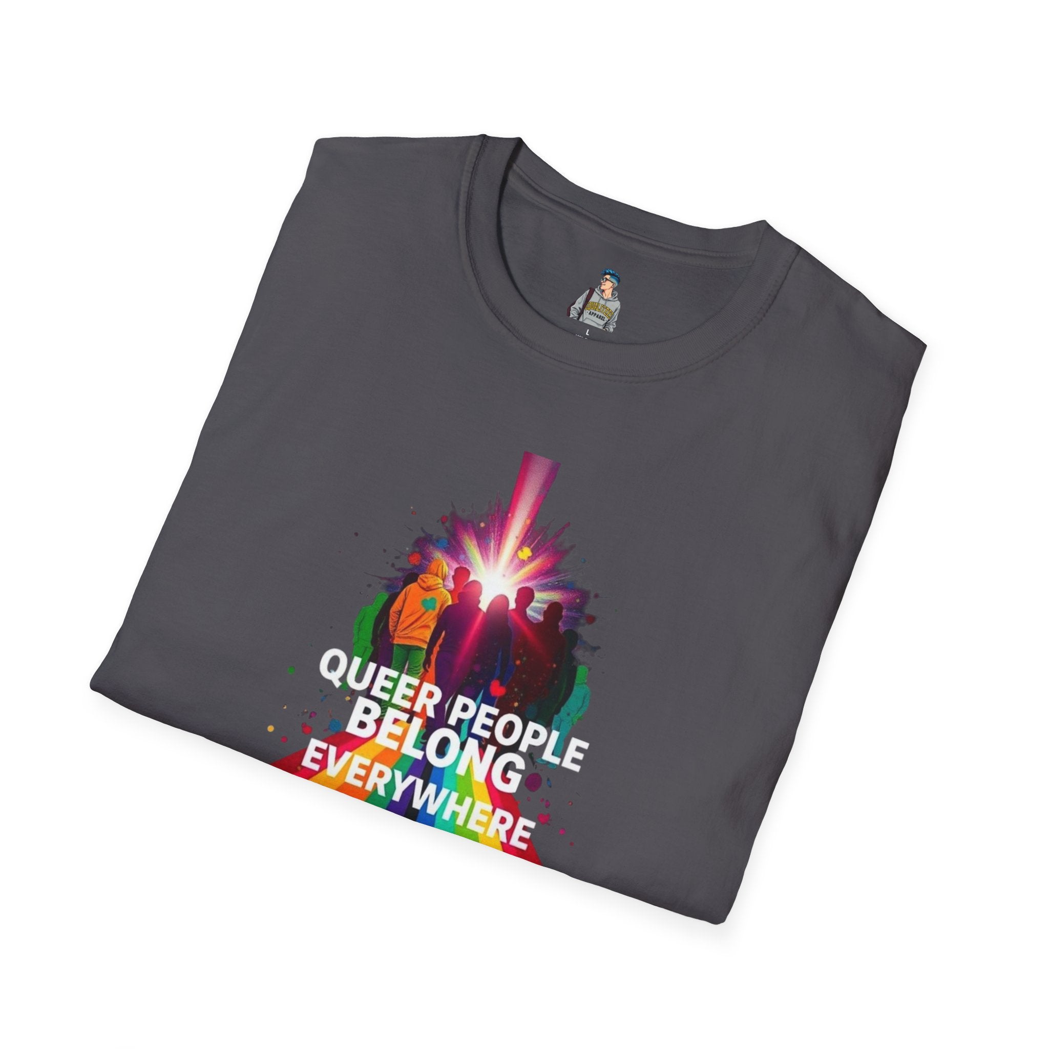Queer Pride Unisex Softstyle T-Shirt - "Queer People Belong Everywhere"