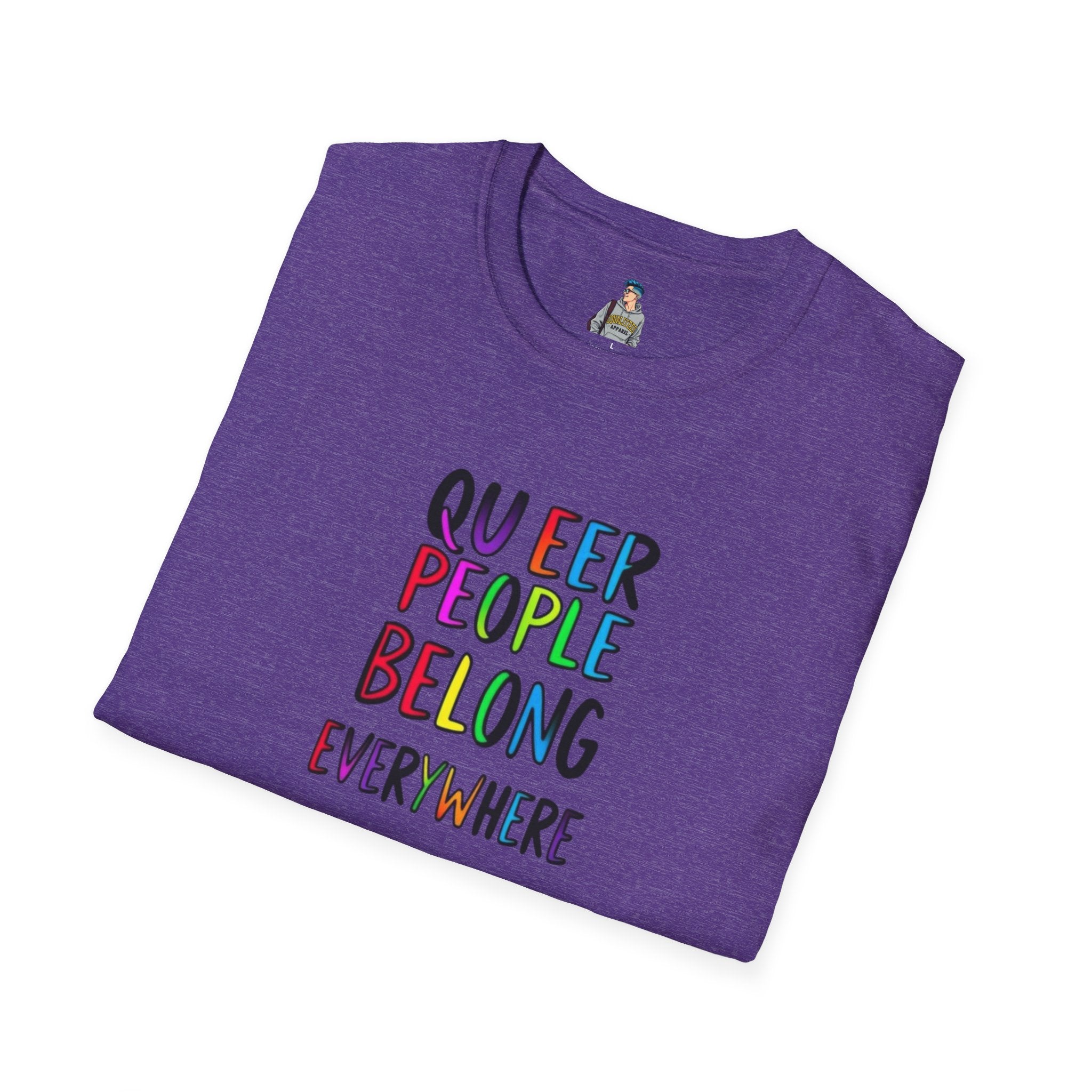 Queer Pride Unisex Softstyle T-Shirt - "Queer People Belong Everywhere"