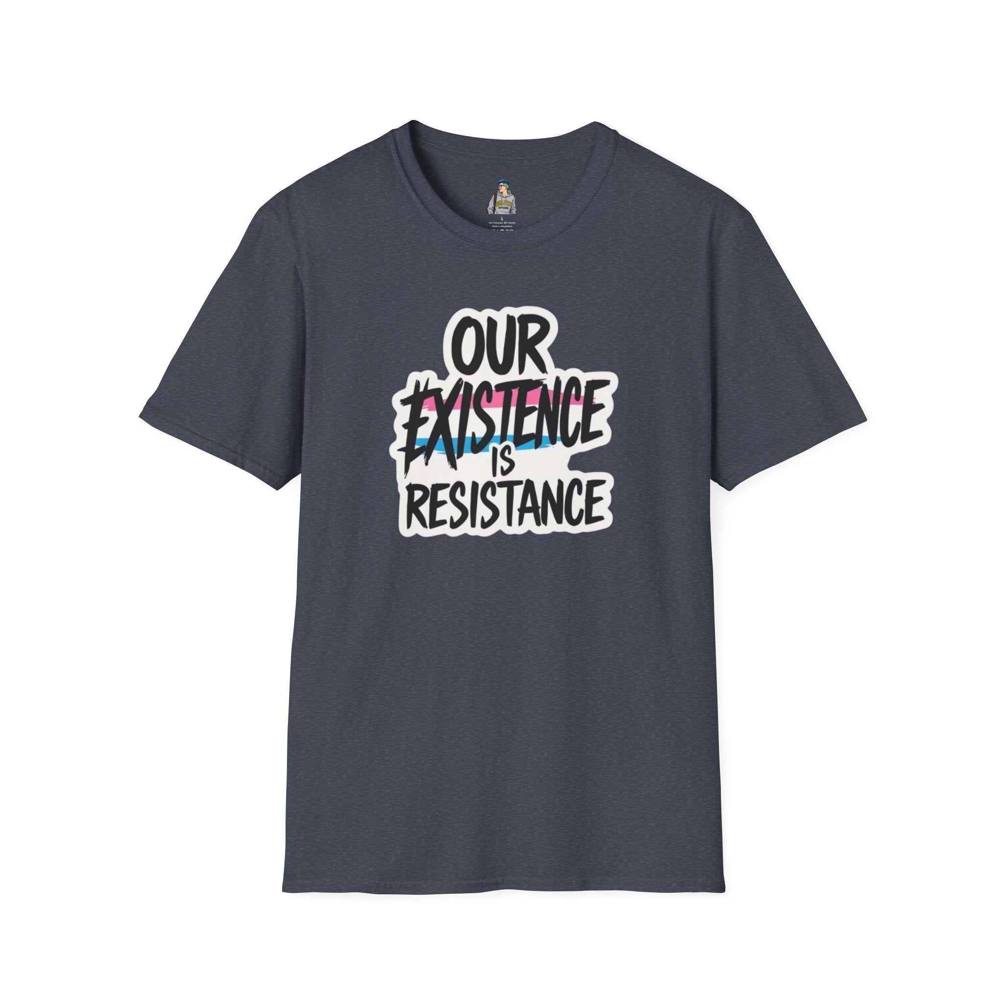 Our Existence is Resistance Trans Pride Unisex Softstyle T-Shirt - Empowering Statement Tee for Activists and Advocates