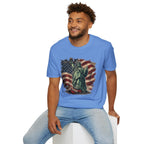 Statue of Liberty Stepping on MAGA American Flag T-Shirt — Patriotic USA Independence Day Tee