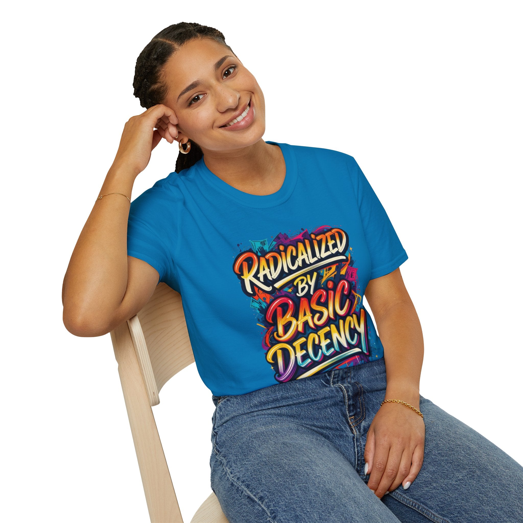 Radicalized by Basic Decency T-Shirt Colorful Graffiti Typography