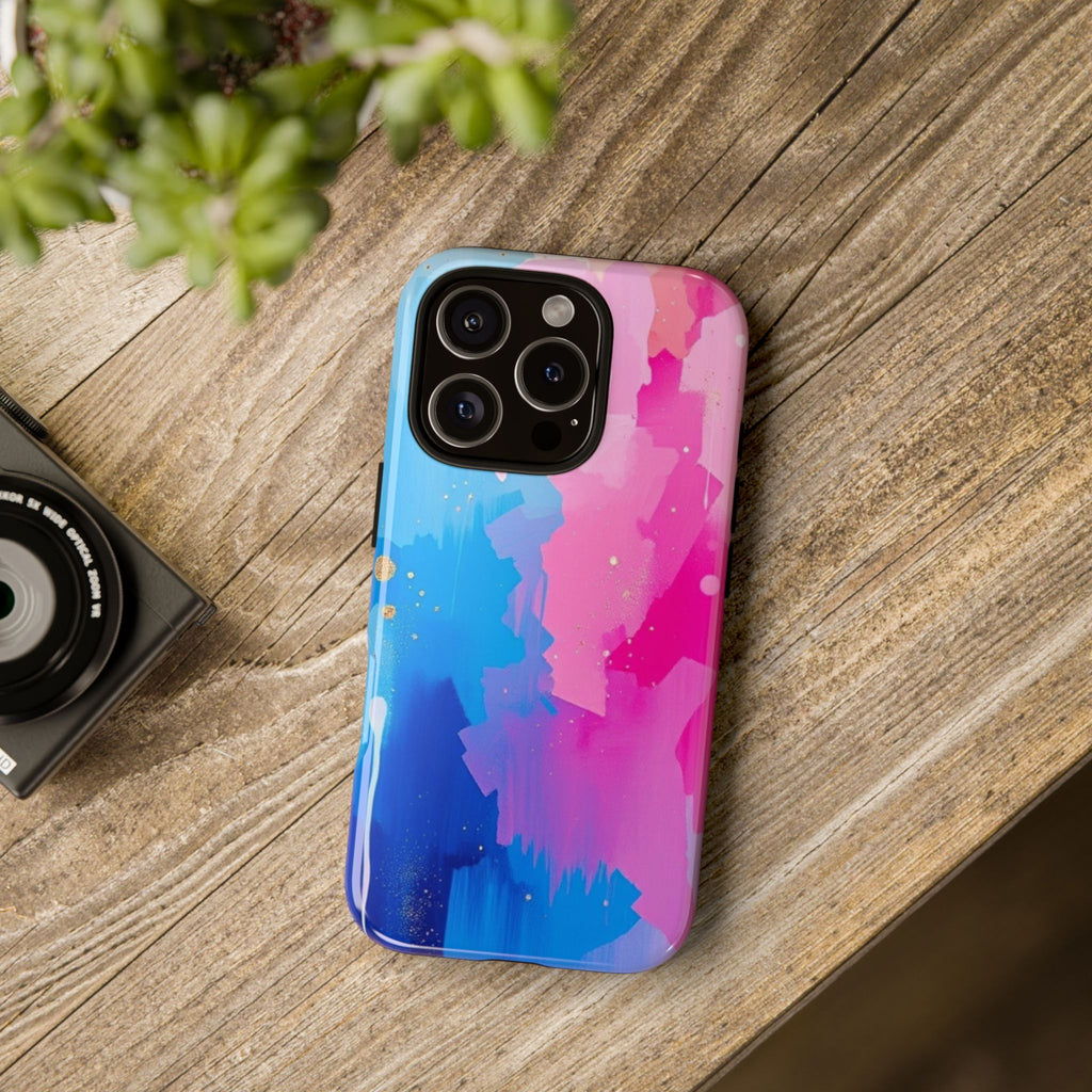 Android OR iPhone Compatible Cases - Pink and Blue Color Splash Design