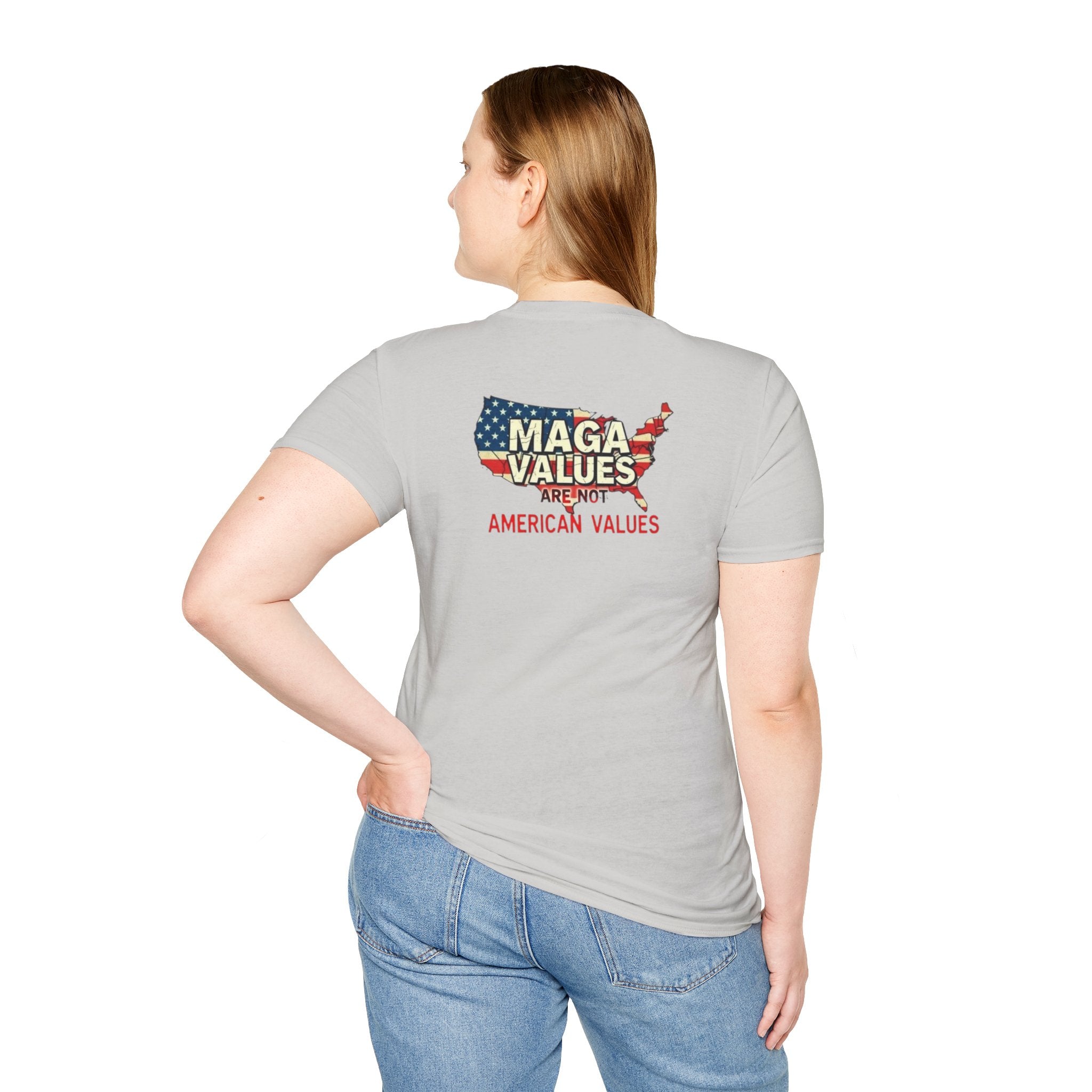Unisex Softstyle T-Shirt - 'Patriots Don't Vote for Traitors' with USA Flag Design