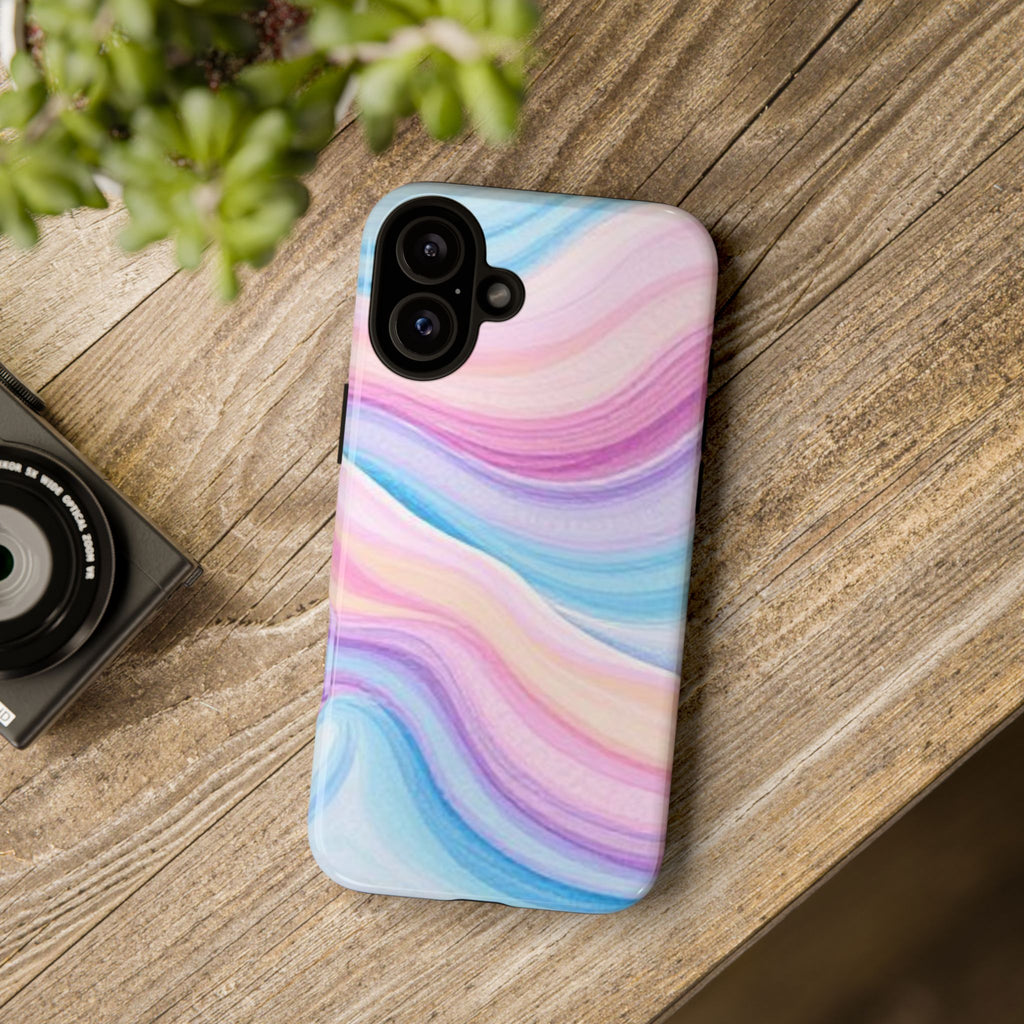Pastel Marble Tough Phone Case iPhone — Swirled Pink & Blue Protective Cover