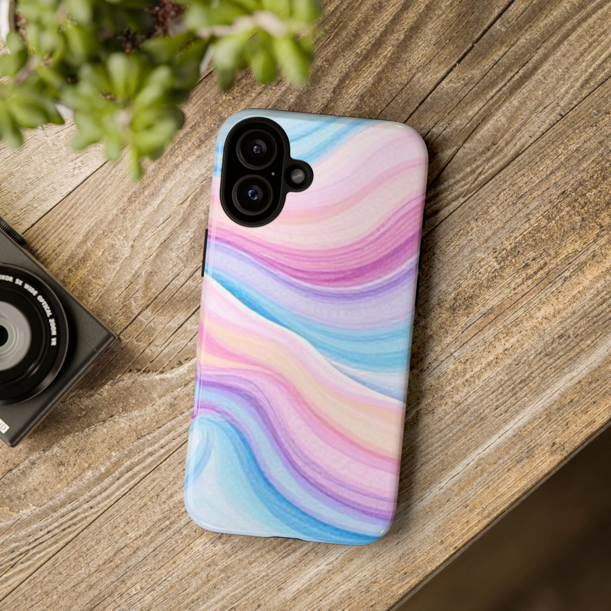 Pastel Marble Tough Phone Case iPhone — Swirled Pink & Blue Protective Cover