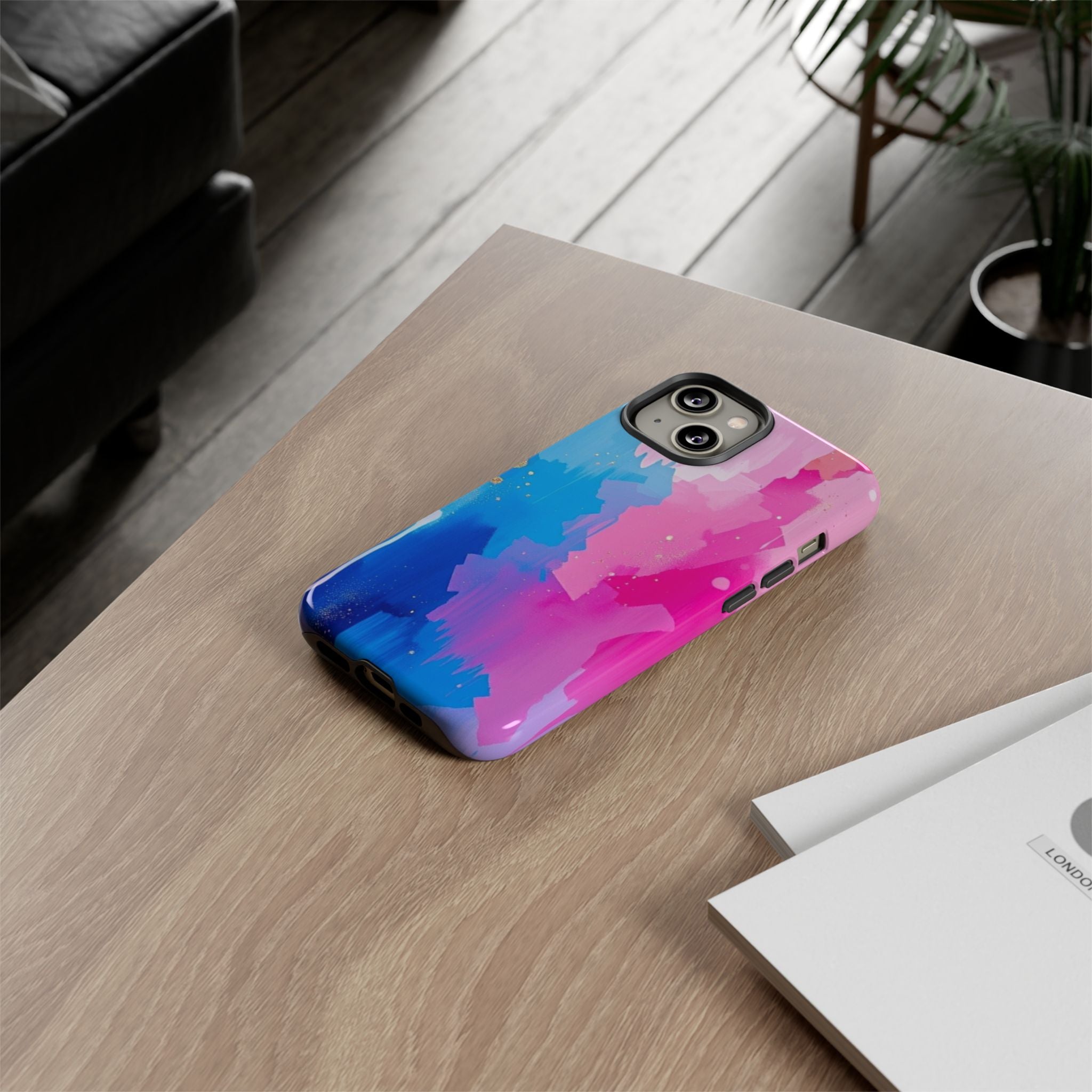 Android OR iPhone Compatible Cases - Pink and Blue Color Splash Design