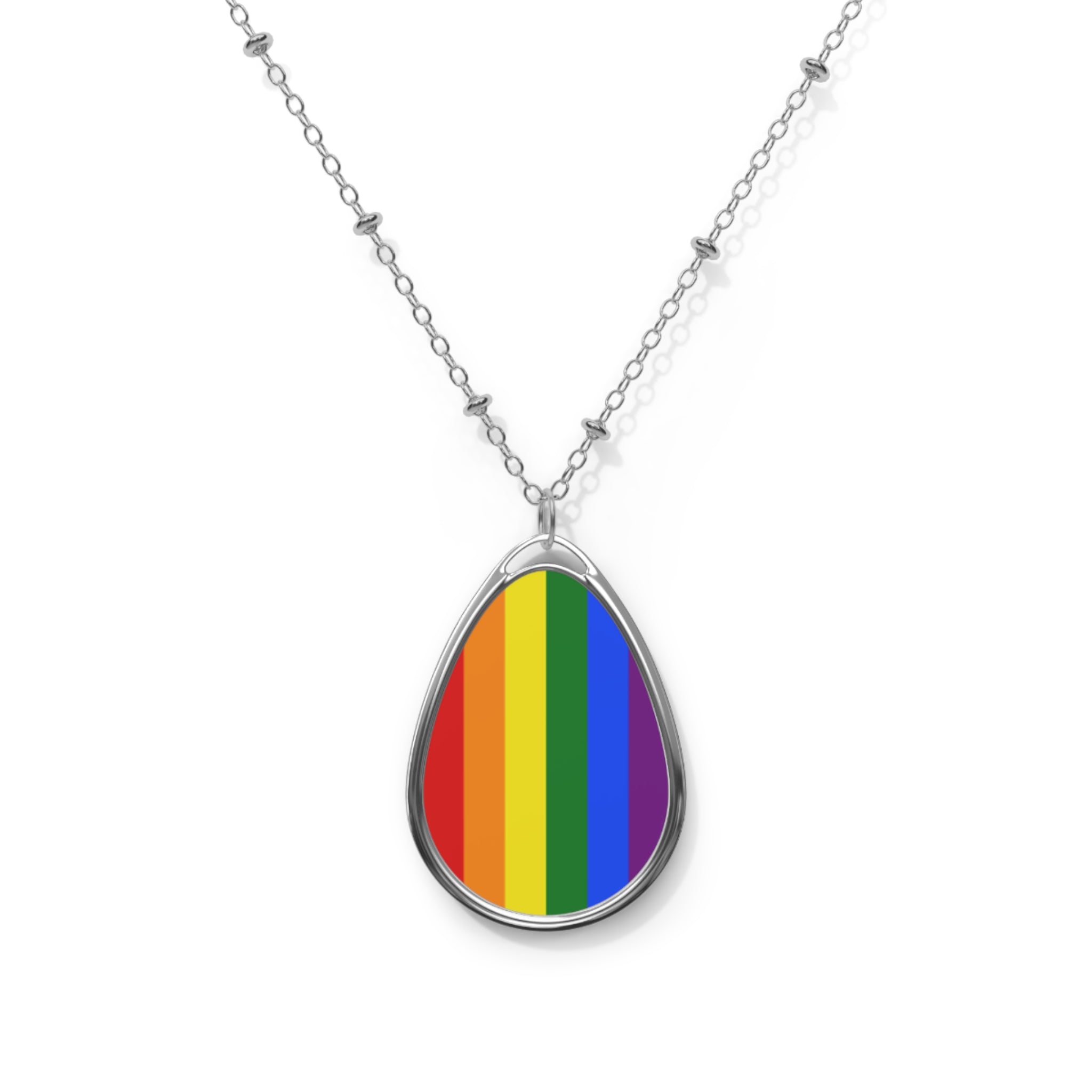 Rainbow Pride Oval Necklace - Stylish Silver Pendant for Inclusivity and Celebration