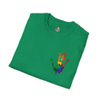 Inclusive Art Unisex Softstyle T-Shirt – ‘ Rainbow Handprint We All Belong’