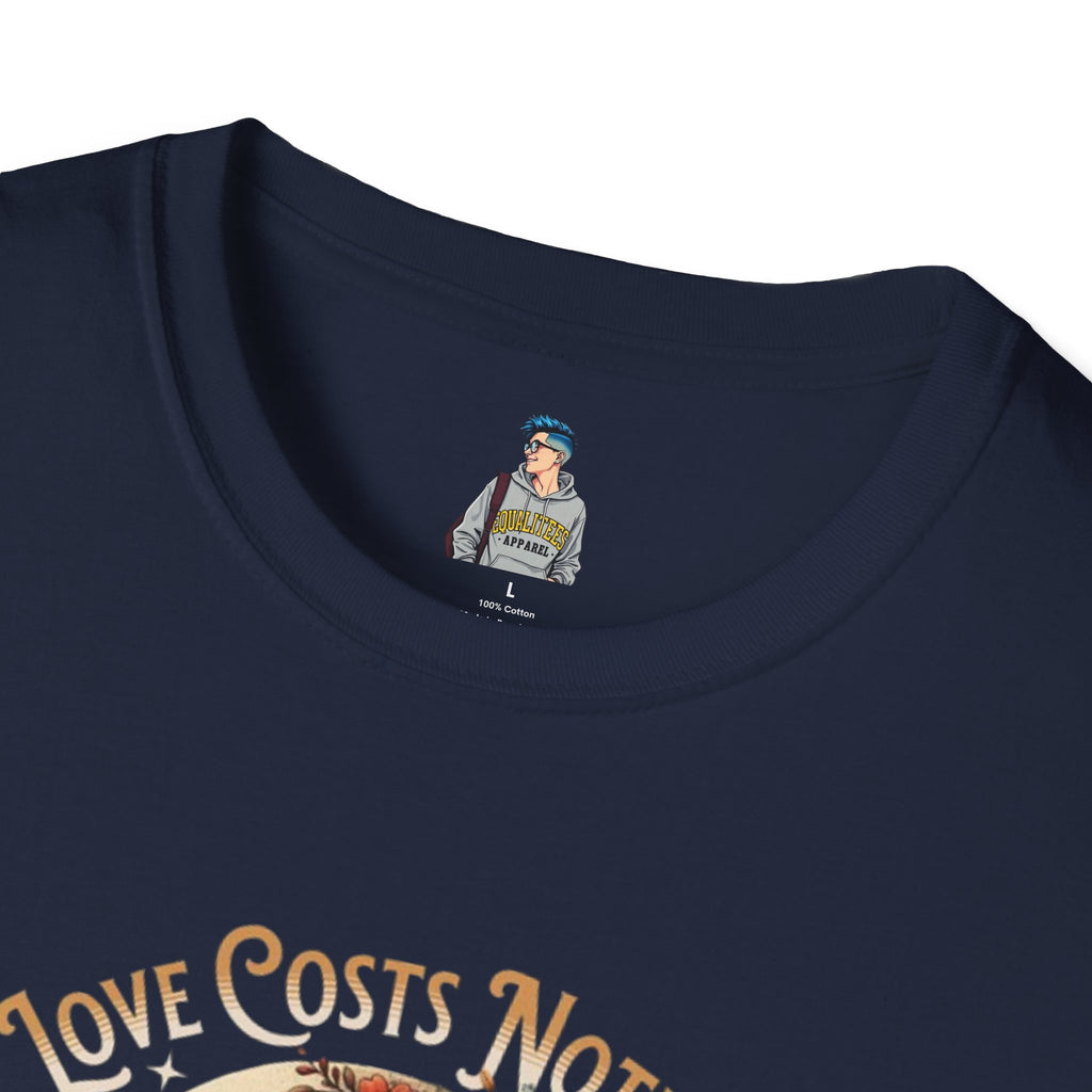 Unisex Softstyle T-Shirt - Love Costs Nothing, Give It Away Floral Peace Design