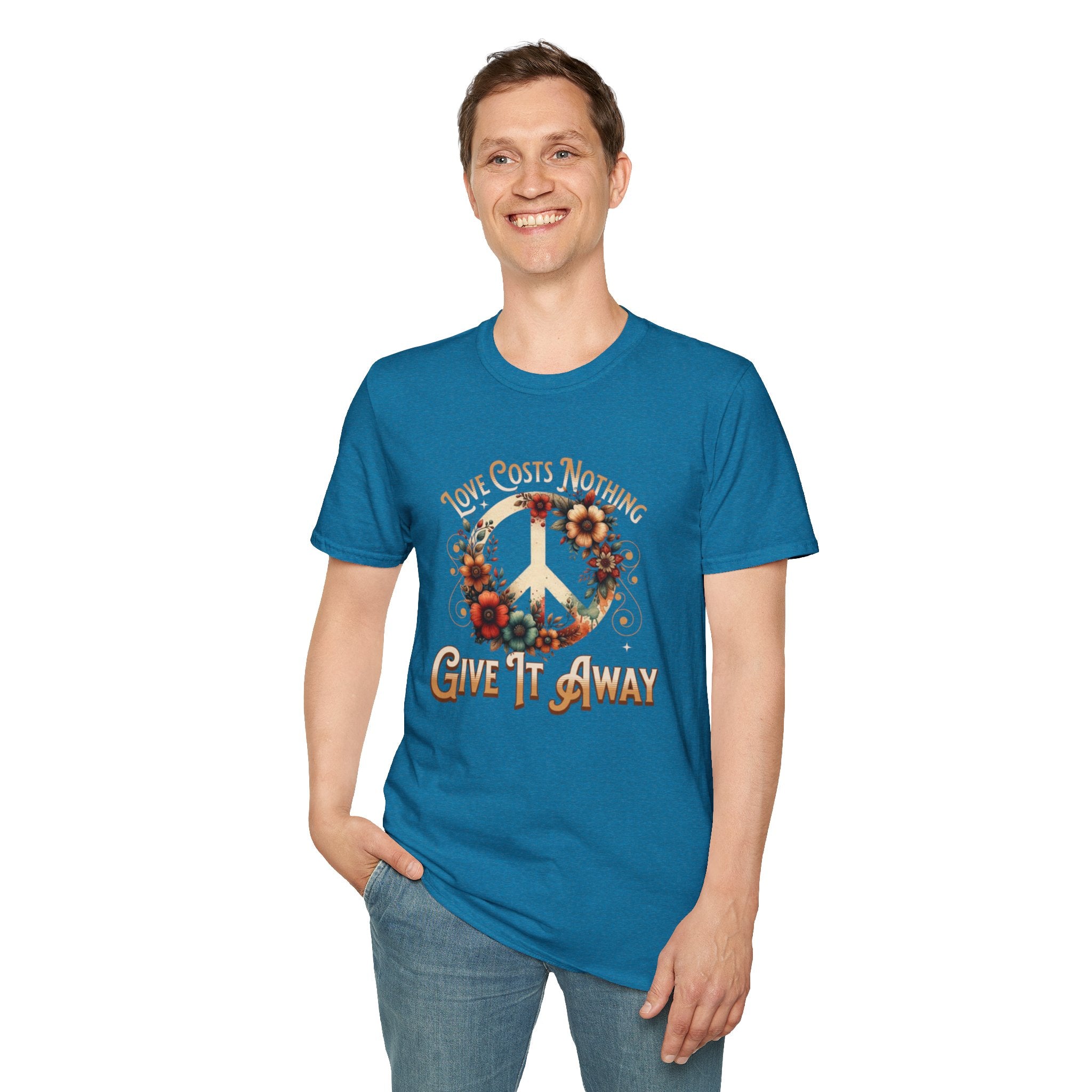 Unisex Softstyle T-Shirt - Love Costs Nothing, Give It Away Floral Peace Design