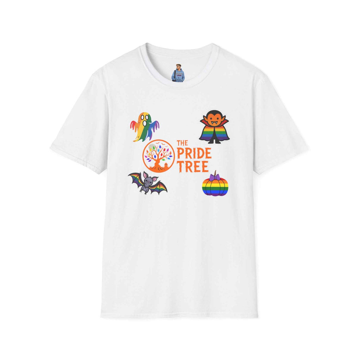 The Pride Tree Halloween T‑Shirt — Rainbow Ghosts, Pumpkins & Bat Graphic Tee