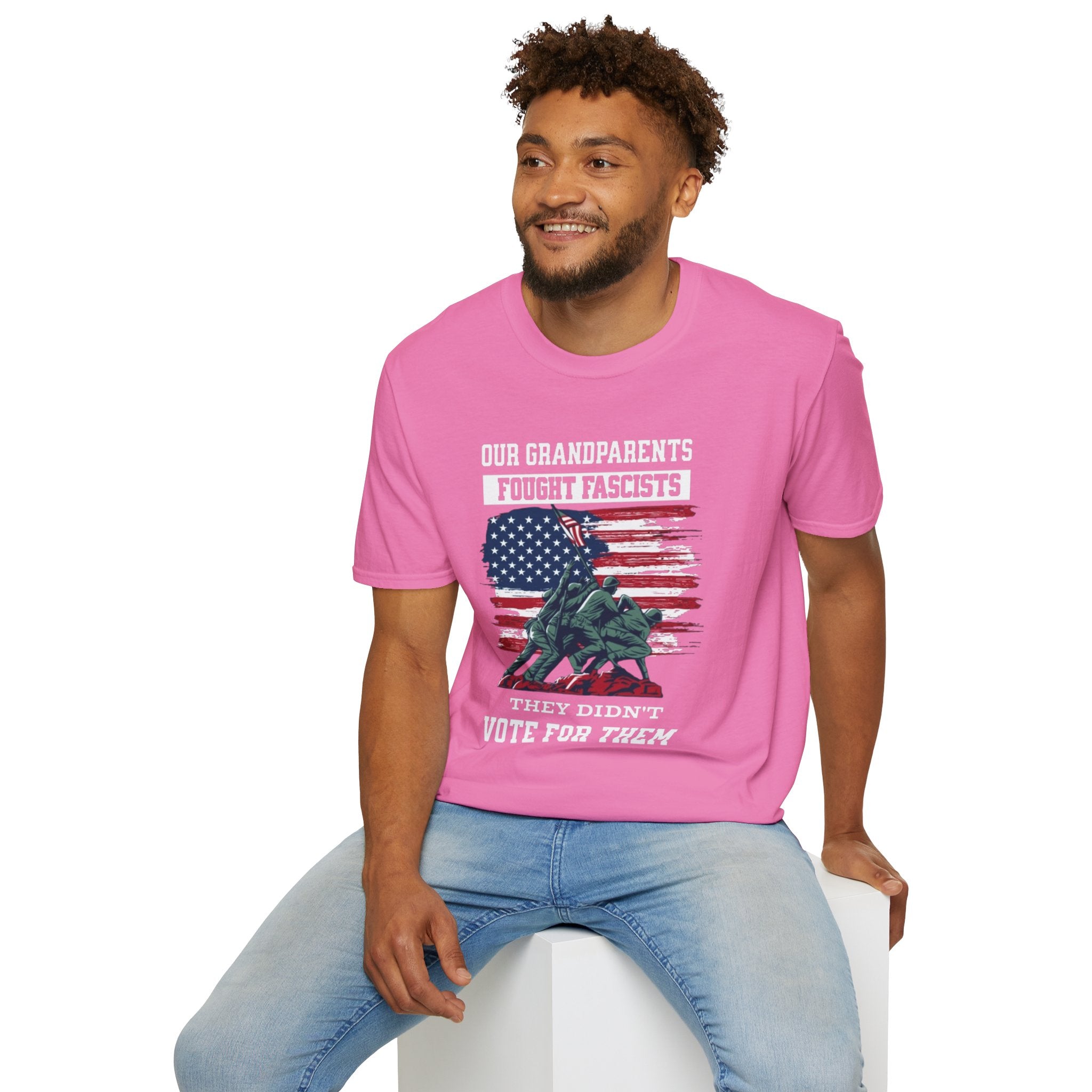 Unisex Softstyle T-Shirt: 'Our Grandparents Fought Fascists' Patriotic Tee