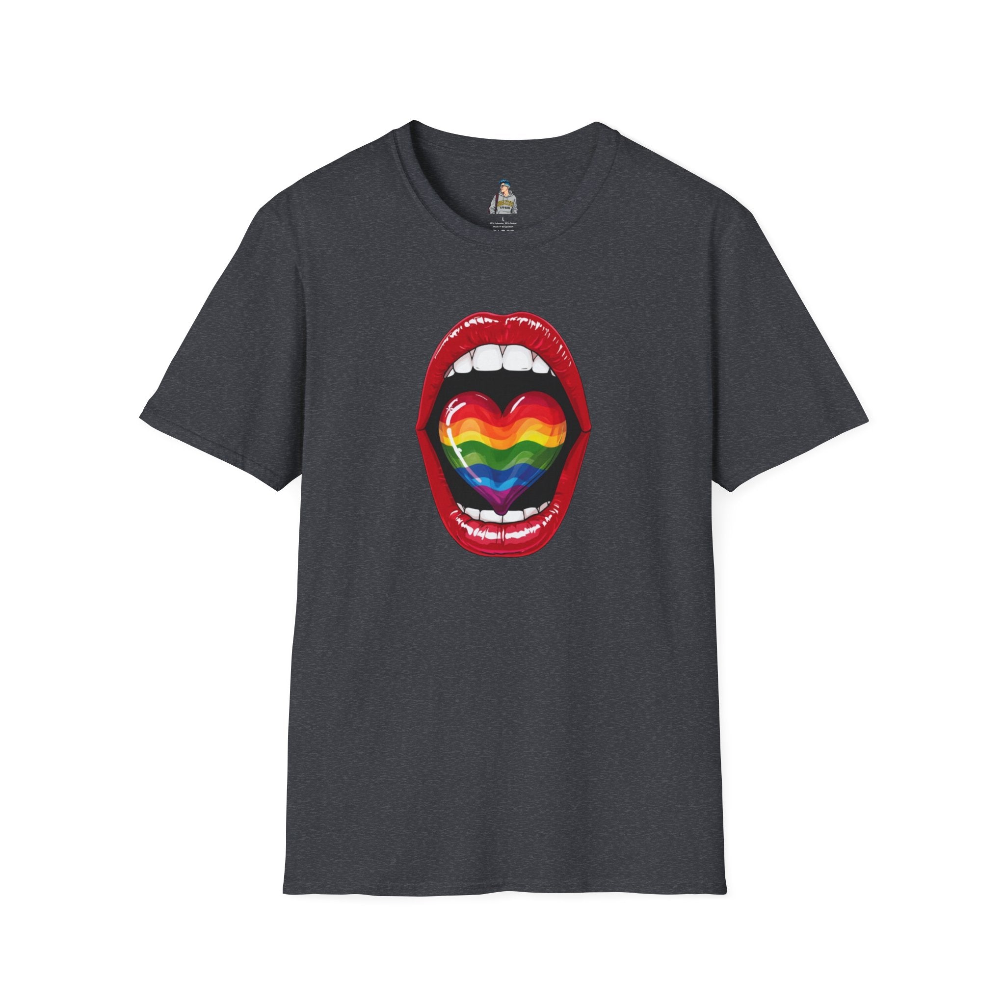 Pride Love Unisex Softstyle T-Shirt | LGBTQ+ Rainbow Heart Design