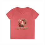 Women's Peace Love T-Shirt - Give It Away | Floral V-Neck Tee for Positive Vibes